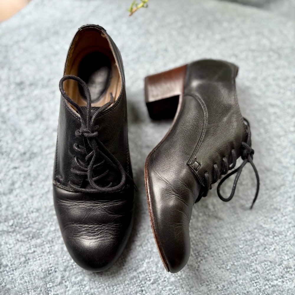 Black Leather Lace-Up Ankle Boots